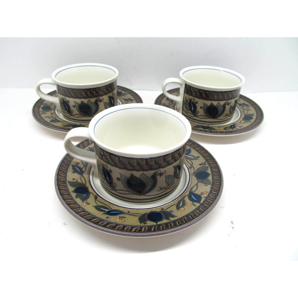 Mikasa Intaglio Arabella Flat Cups and Saucers CAC01 Bundle of 3 Sets
